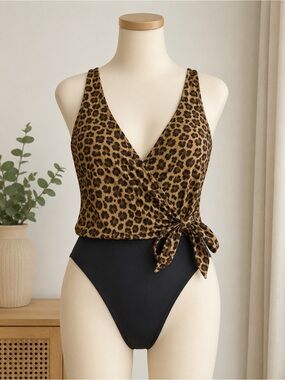 Summersalt Leopard/black perfect Wrap swimsuit NWT